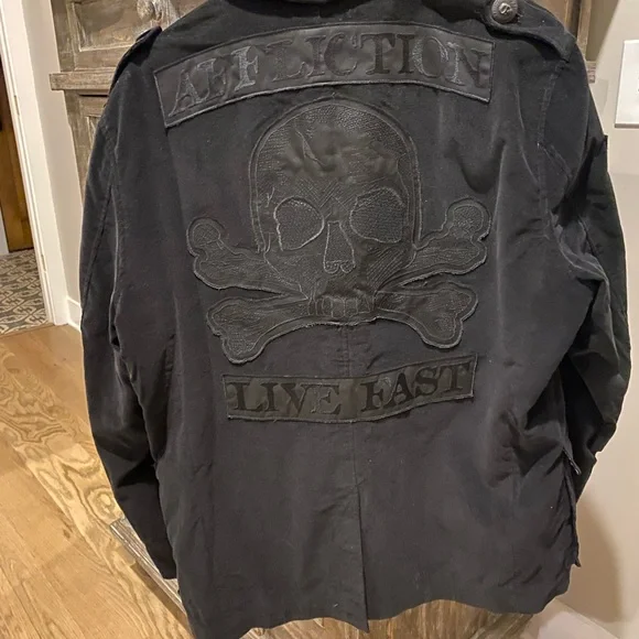 Men’s Affliction “Live Fast” black corduroy blazer